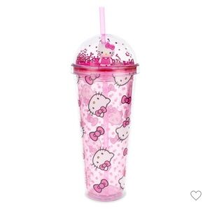 Hello Kitty Carnival Pink Tumbler w/ figurine & Glitter inside Dome Lid & straw